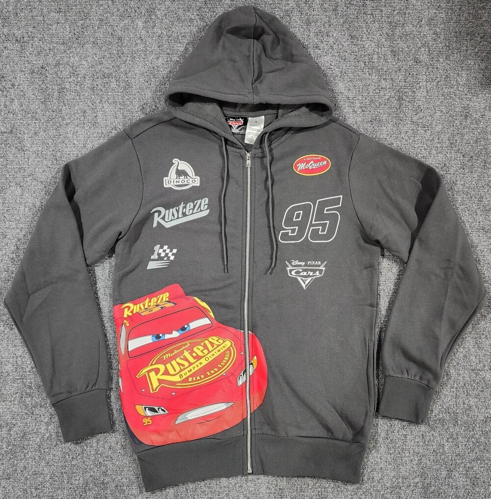 NWT Disney Cars Lightning McQueen Zip Hoodie Men Small S Gray Rusteze 95 Graphic
